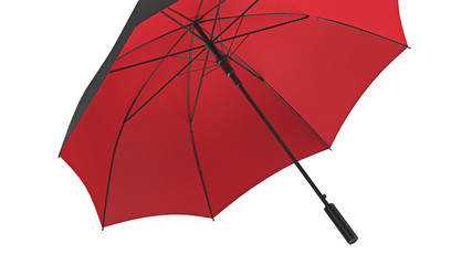 Umbrella parasol open black with red bottom, close view. 3D rendering