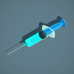 isometric medicine disposable syringe illustration.