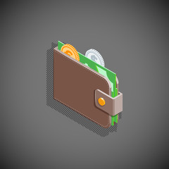 isometric wallet with money illustration.