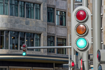 Green traffic light in central Madrid