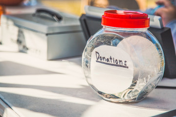 Donations jar blank label insert name for fundraiser