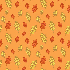 Autumn themed seamless pattern  with bright leaves