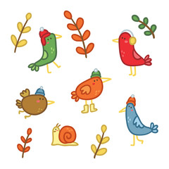 Obraz premium Autumn themed bird doodles