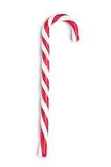 Tasty red candy cane  on white background. Festive treat