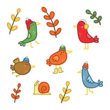 Autumn themed bird doodles