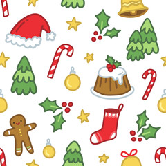 Christmas themed seamless pattern with cute doodles