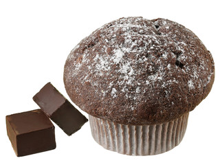 Muffin with cube dark chocolate Isolated