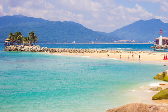 Beautiful sunny beach of Boundary island near Sanya, Hainan island, South China sea, China, Asia