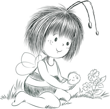  Girl dressed as bee, chick, cute cartoon.
