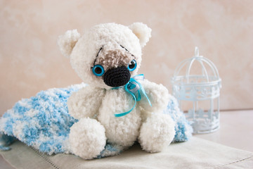 crochet white teddy bear. Handmade toy