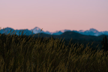 Dramatic light with silhouette of mountains 