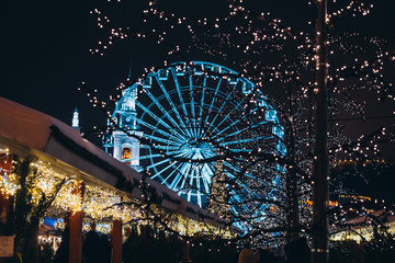 Christmas zone on Kontraktova Square with a Ferris wheel