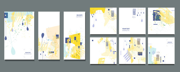 Pastel muted pale calm tones card templates set. Collection of romantic abstraction background line color