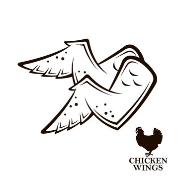 monochrome illustration of chicken wings icon isolated on white background