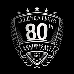 Naklejka premium 80th shield anniversary logo. 80th years logo. Vector and illustration.