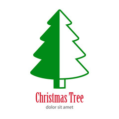 Logotipo con texto Christmas Tree con &aacute;rbol abstracto c&oacute;nico varias ramas dividido en color verde