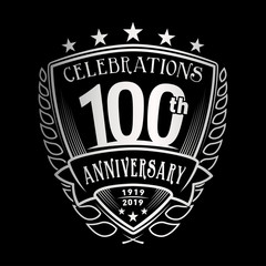 100th shield anniversary logo. 100th years logo. Vector and illustration.