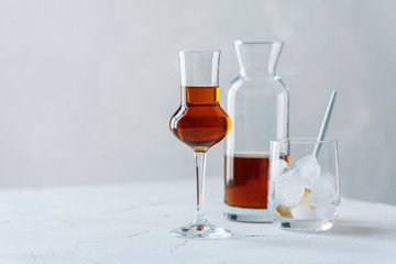 A shot of a strong ligueur with ice