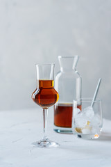 A shot of a strong ligueur with ice