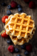 Waffles with blueberries and raspberries.