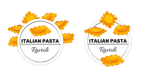Set of labels for italian pasta, ravioli macaroni