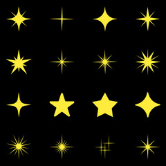 Star icons on a dark background. Set of yellow stars. vector illustration.