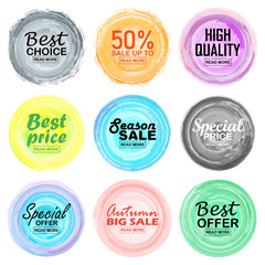 Vector set of colorful labels for greetings and promotion. Premium Quality Guarantee, Bestseller, Best Choice, Sale, Special Offer. Banners and sticker.