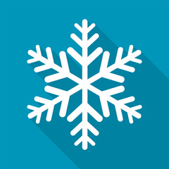 White snowflake. Isolated on blue background. Vector flat illustration.
