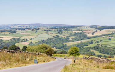 The view along a country lane in the North York Moors National Park, England.