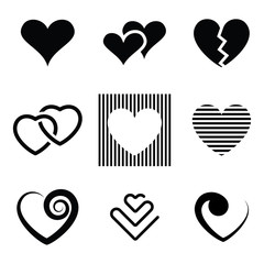 Black and white vector heart icon isolated on white background