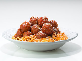 spaghetti  & meatballs with parmesan cheese on a plate