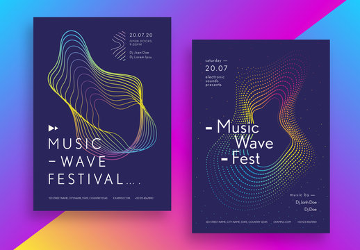 Music Festival Poster Layout Set with Geometric Shapes