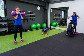 Merged photo of person performing various exercises in local gym.