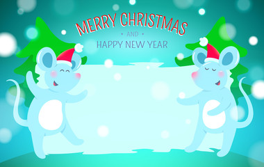 Christmas background with symbols of 2020 new year - cute mouse