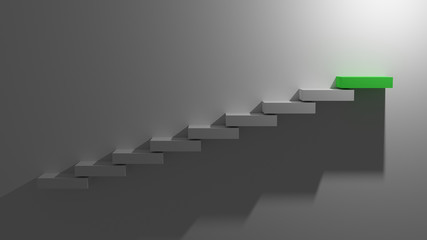 success steps going from left to right with a green step at the top, showing growth.