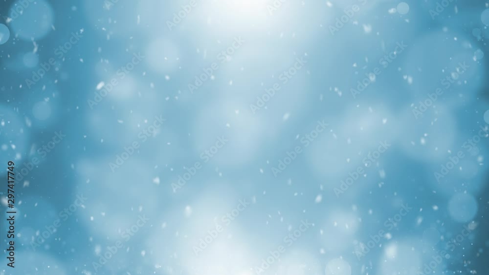 Canvas Prints shining blue blurry circle bokeh with falling snowflakes. copy space animation background.