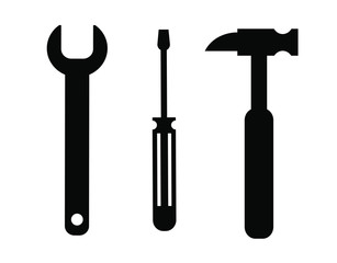 Wrench, screwdriver and hammer. Hardware tools.. Tools icon isolated on white background