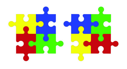 colored puzzle pieces, abstract symbol icon isolated on a white background