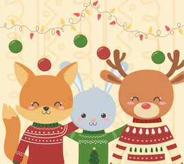 cute fox rabbit and deer christmas ugly sweater party