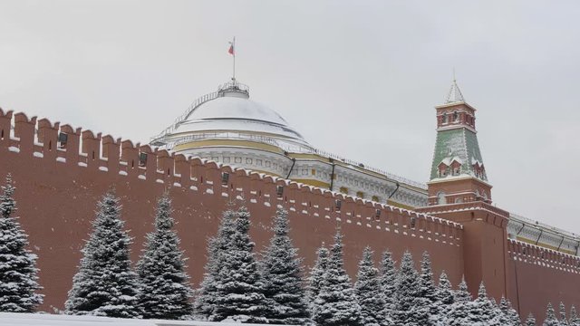 Kremlin Moscow Dome of Senate building Russian Flag tower.
