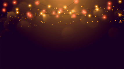 Christmas string lights on gold background