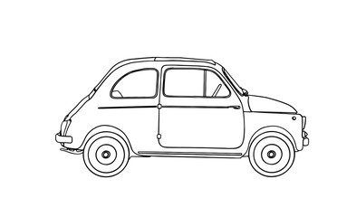 Drawing of little old car. Vector illustration