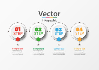 Fototapeta premium Four steps infographic with colorful circles. Can be used for workflow layout, diagram, business step options, banner, web design. Vector Eps 10