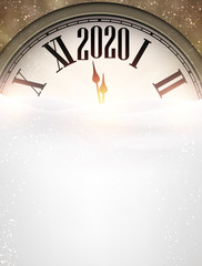 Obraz na płótnie Canvas Golden shining 2020 New Year background with clock.