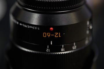 camera lens on black background