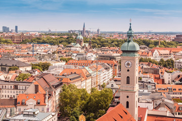 Fototapeta premium Aerial skyline view of red roofs in Munich, Germany