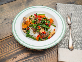 Yellow thai curry - chicken with vegetables lunch