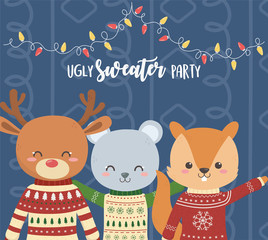 cute bear deer and squirrel christmas ugly sweater party