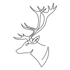 One line design silhouette of deer. Hand drawn single continuous line minimalism style vector illustration