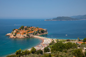 Sveti Stefan old town, beach and island in Montenegro 